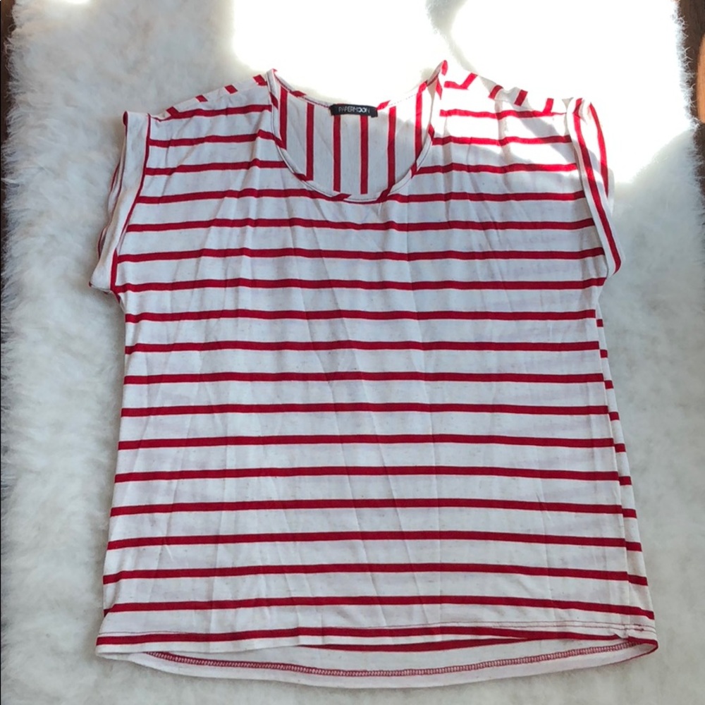 Papermoon Red & cream striped top